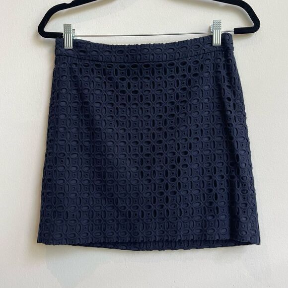 J. Crew Cotton Navy Eyelet Mini Skirt - Size O - Picture 1 of 9